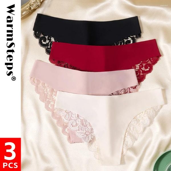 Mutandine da donna WarmSteps 3 pezzi/kit Intimo donna 3 pezzi Slip sessuali in pizzo Lingerie di seta morbida femminile a vita bassa