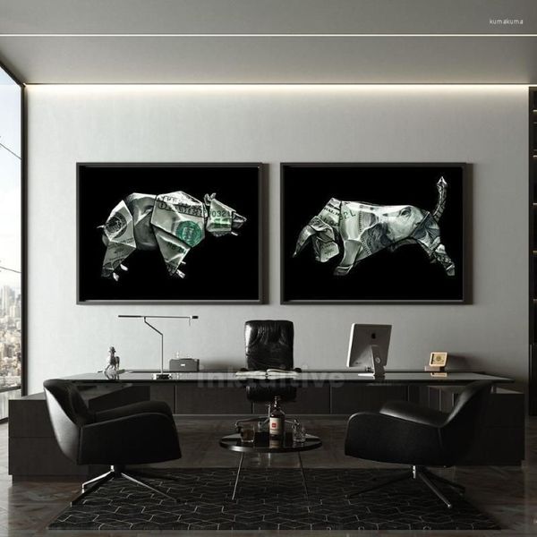 Gemälde Bull Bear Wall Street Kunst Leinwand Malerei und Poster Drucke Bilder für Wohnzimmer Home Dekoration FramelessPaintings214m