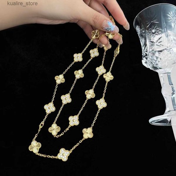 Ожерелья с подвесками из серебра 18 карат, роскошные дизайнерские подвески в виде клевера, ожерелья для женщин, бренд для девочек, 20 цветов, листья, длинная цепочка, элегантное зимнее ожерелье-свитер, L314