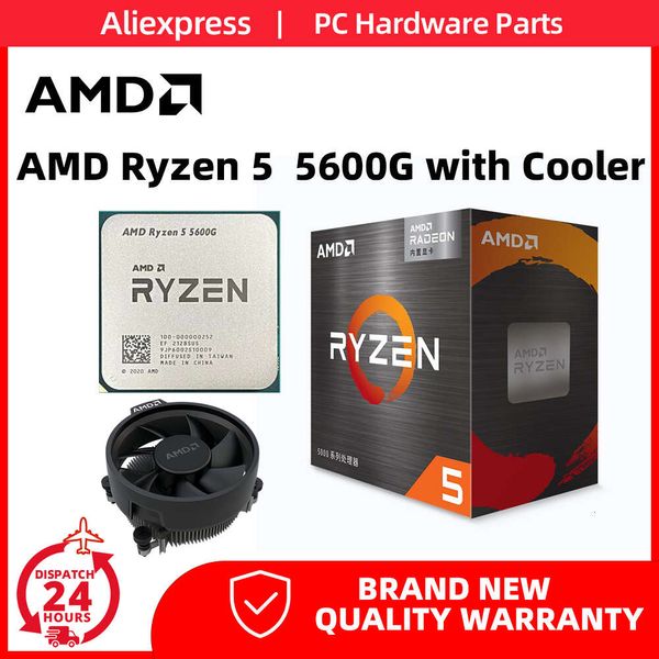 Процессор AMD Ryzen 5 5600G с кулером Процессор R5 5600G с коробкой 3,9 ГГц 6-ядерный 12-поточный процессор AM4 мощностью 65 Вт L3 = 16M Поддержка встроенного графического процессора