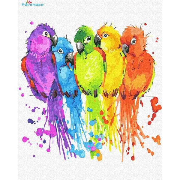 Pinturas Paintmake Animal DIY Pintura por números Colorido Papagaio Pintura a óleo Home Room Decoração Art Picture253m