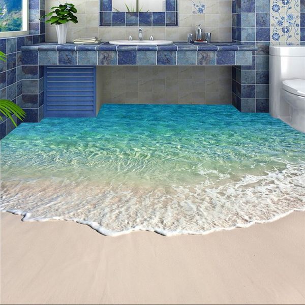 Carta da parati autoadesiva personalizzata Carta da parati Po Carta da parati 3D con onde di acqua di mare Adesivo per pavimenti Carta da parati impermeabile antiscivolo per il bagno 23034