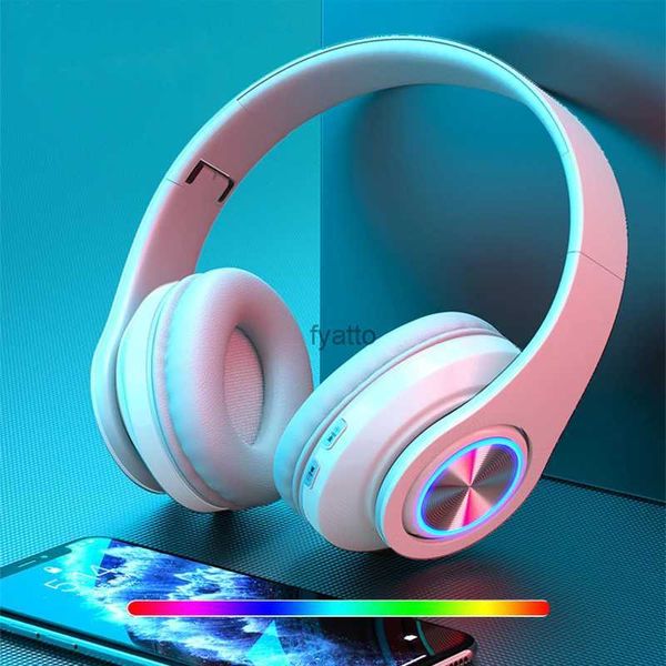 Fones de ouvido de telefone celular Fones de ouvido Gamer Blutooth Surround Sound Fone de ouvido sem fio USB com microfone Luz colorida PC Laptop HeadsetH240312