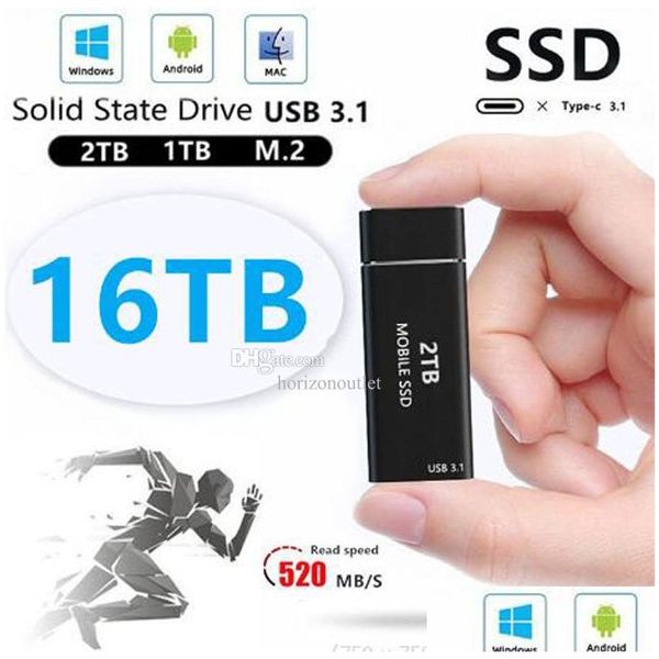 Discos rígidos externos de alta velocidade tipo C Ssd Usb3.1 4Tb 8Tb 16Tb Interface Disco rígido de estado sólido externo portátil 2Tb 1Tb 500Gb Usb 3. Dhv4G