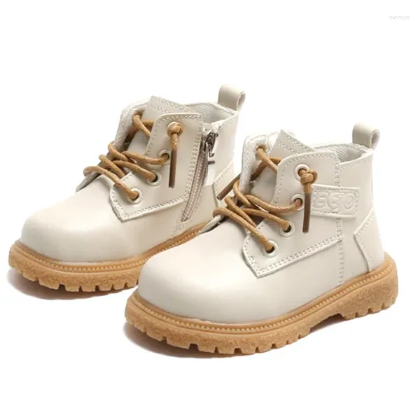 Botas 2024 primavera / outono bebê couro estilo britânico meninos moda sola de borracha zip lateral criança meninas tornozelo 15-25