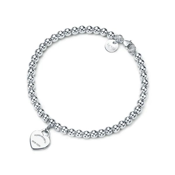 Beliebtes S925-Silber, 4 mm, runde Perlen, herzförmiges Ti-Fan-Armband, dickere Bodenbeschichtung, Boudoir-Gedenk-Mode-Glamour-Schmuck