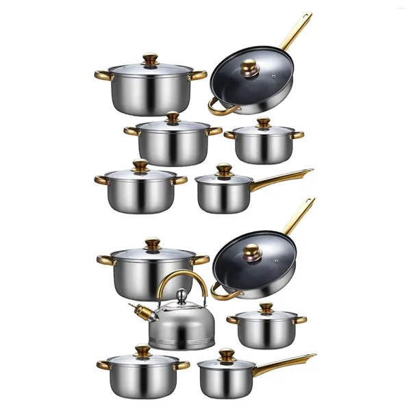 Padelle 6 pezzi in acciaio inossidabile pentola per zuppa casseruola con coperchio in vetro set da cucina portatile antiaderente per la casa