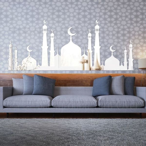 Espelho adesivos de parede mesquita adesivo quarto decoração decoração decorativa ramadan kareem islâmico árabe musselina mubarak r220 210290d