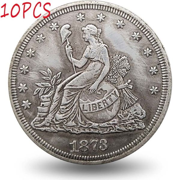 10 Stück US-Münzen 1873 Kopiermünzenset Seated Liberty Trade Antique Art Collectible264q