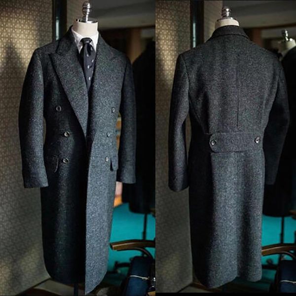 Ternos masculinos clássicos, smoking, lapela repicada, lã preta, noivo, novo terno, casaco longo sob medida, 1 peça