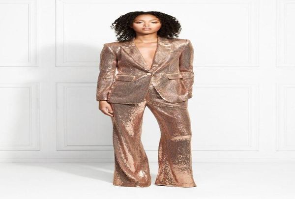 2020 Roségold funkelnde Pailletten Anzüge für die Brautmutter Bling Slim Fit Damenkleider Damen Party Abendgarderobe für HochzeitJacke1413104