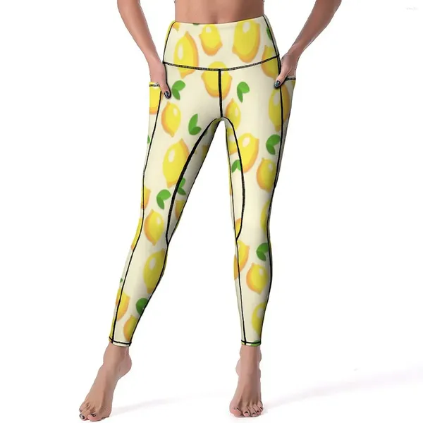 Leggings femininas adorável limão impressão sexy frutas padrão push up yoga calças moda elástico leggins senhora gráfico fitness esportes collants