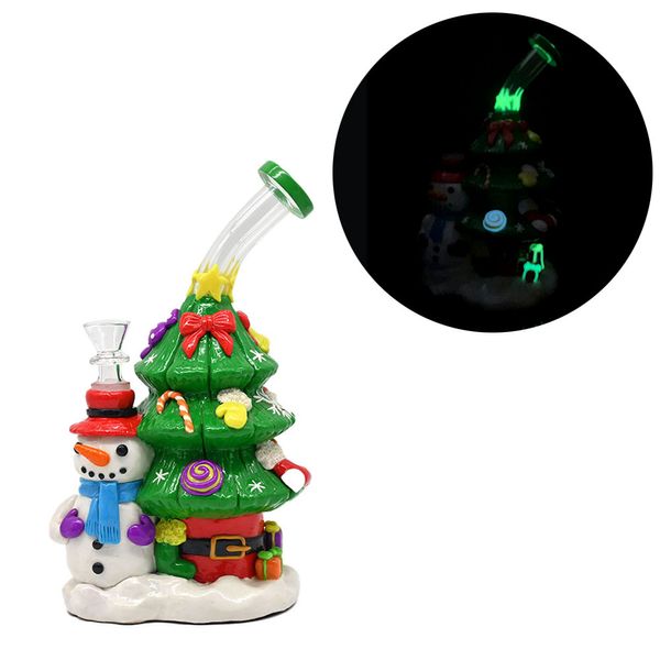 1 pz, 9 pollici, albero di Natale pupazzo di neve bastoncino di zucchero oggetto da fumo, si illumina al buio, decorazione della casa, decorazione del desktop, ornamento artigianale per l'home office, articoli per fumatori in vetro