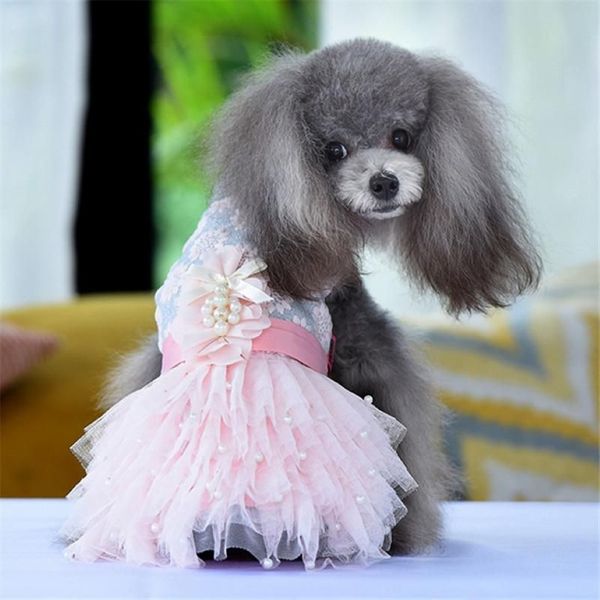 Cão vestuário vestido de casamento roupas de verão princesa trajes menina roupas pet vestidos poodle pomeranian schnauzer outfit284q