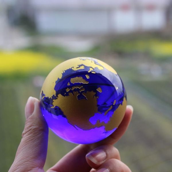 Cristallo Arti e Mestieri marmo globo terrestre mappa del mondo Feng Shui staffa in argento contenitore sferico in vetro decorazione della tavola nautica 321f