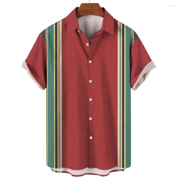 Camisas casuais masculinas moda listrada tops verão manga curta botão solto havaiano tamanho extra grande