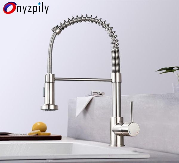 Yay fırçalanmış mutfak lavabo musluğu aşağı çekin Püskürtücü nozul tek sap musluk mikseri soğuk paslanmaz çelik modern t2004232270033