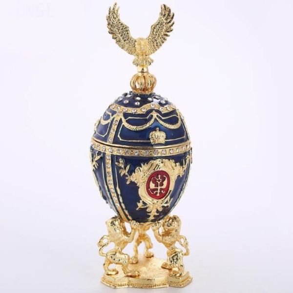 Objetos decorativos Figuras Caixa de armazenamento de jóias de pérolas da Páscoa de Páscoa de Páscoa Bejeweled Presentes de Metal de Metal Russo 279E