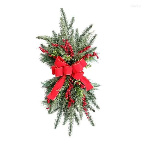 Flores decorativas grinalda de natal guarnição de escada artificial com pinhas bowknot festival tema g5ab