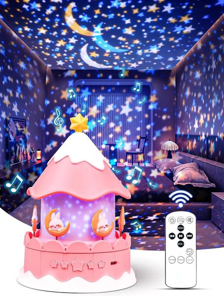Proiettore LED Galaxy Carousel Star USB 21 Flims Lampada da notte con altoparlante Bluetooth per lampada da notte decorativa per bambini