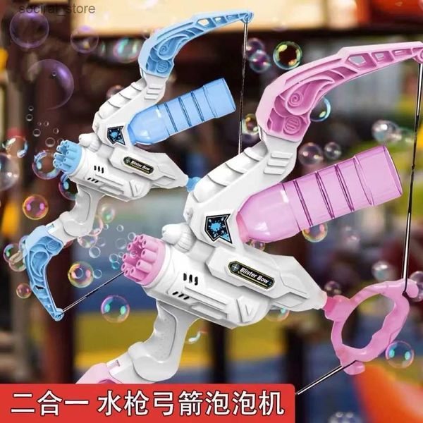 Gun Toys Beliebte Online Bow Arrow Bubble Gun 2-in-1 Wasserpistole Spielzeug Gatling Bubble Machine Kinder Outdoor Wasserspiel L240311