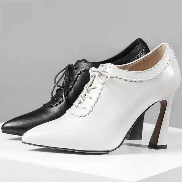 Kleid Schuhe 2024 Med Top Büro Frauen Echtes Leder High Heel Pumps Weibliche Spitz Hochzeit Party Stiefeletten Casual