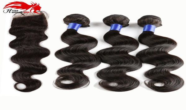 Hannah produto onda corporal de cabelo brasileiro com fecho barato 3 pacotes extensões de cabelo humano cabelo brasileiro com fecho weave3785383