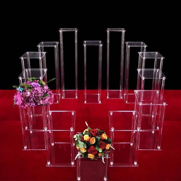 Vasen Klarer Acryl-Bodenvase-Blumenständer mit Spiegelbasis-Hochzeitssäule Geometrisches Herzstück Home Dekoration274Y