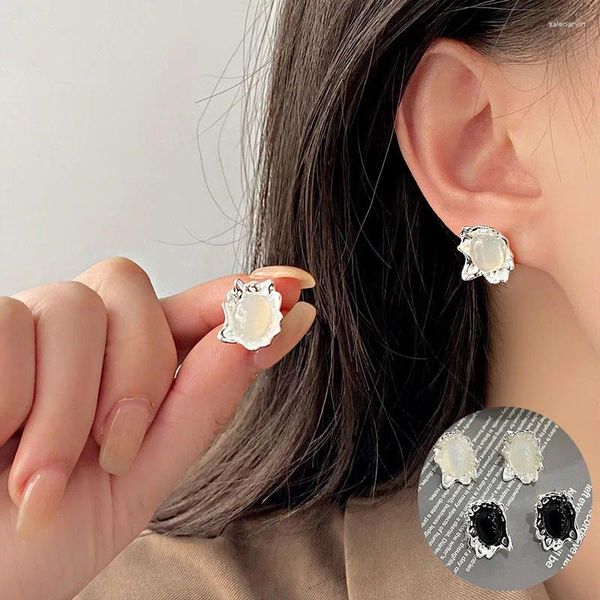 Orecchini a bottone in argento sterling 925 con agata geometrica per donna ragazza design lava liquida irregolare gioielli regalo per feste goccia