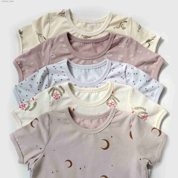 Camisetas Coreanas Crianças Casa Desgaste Algodão Bebê Menino Menina Terno Top + Shorts Criança Menino Menina Pijama Verão L240311