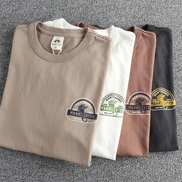 Herren-T-Shirts, einfaches Motorrad-Muster, kurzärmeliges T-Shirt für Männer, gewaschenes Retro-Casual-Jugend-Halb-T-Shirt