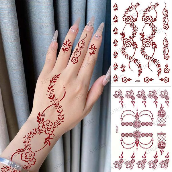 Brown henna tatuagem corpo adesivos para mulheres henna tatuagens temporárias rendas floral mehndi tatuagem à prova dwaterproof água falso tatoo festival 240309