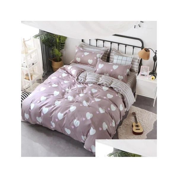 Conjuntos de cama Cartoon Pink Flamingo 3/4 Pcs Padrão Geométrico Cama Forros Duvet Er Folha Fronhas Set Drop Delivery Home Garden Texti Ottao