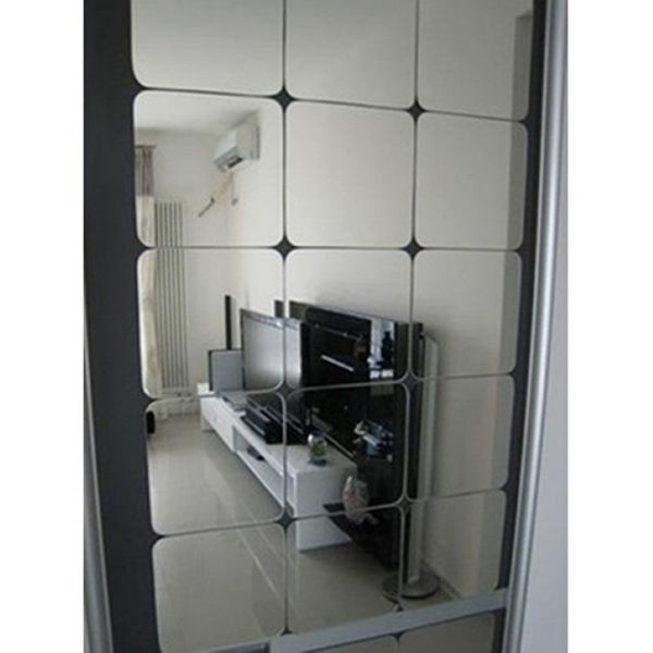 6 pçs quadrado diy espelho adesivo de parede removível decoração para casa telhado espelho de cristal adesivo de parede diy acrílico332e