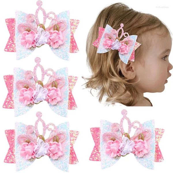 Accessori per capelli Ncmama Sweet Girls Crown Bow Clip Fiore carino Farfalla Forcina Glitter Barrettes Copricapo da principessa Corea