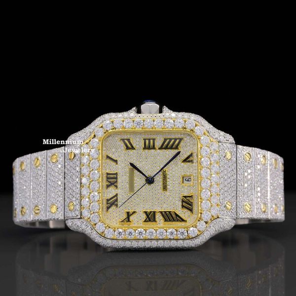 Luxuri-Marken-Moissanit-Uhr Hip Hop Iced Out-Uhr Edelstahl-Diamant-Armbanduhr für Herren zum Großhandelspreis