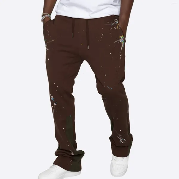 Calças masculinas roupas homens emenda impresso macacão casual bolso esporte calças de trabalho homem pantalones hombre