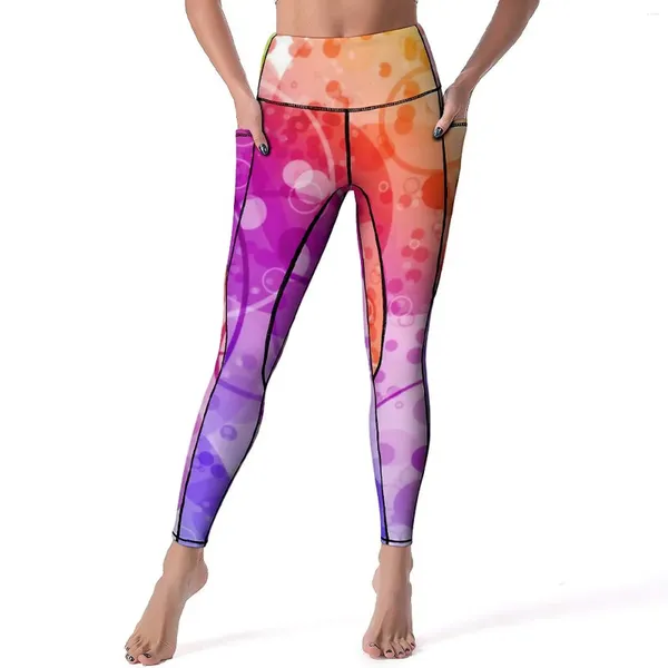 Damen-Leggings, bunte Kreise, sexy Regenblasen in Regenbogenfarben, Push-Up-Yoga-Hose, Vintage-Stretch-Leggings, weiblich, benutzerdefiniertes Laufen