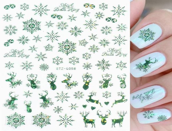 Natal adesivos de unhas autoadesivo verde brilhante adesivo 3d floco de neve slider presente unhas folha envolve manicure dicas 9583882