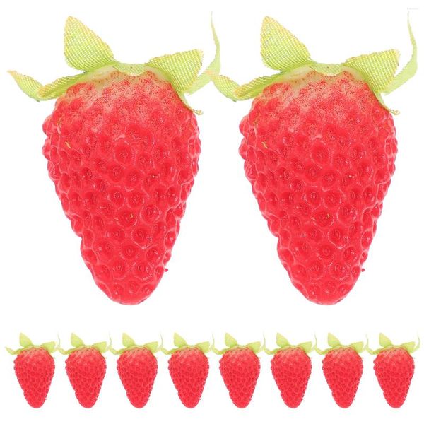 Decoração de festa 10 pcs morangos falsos simulados modelo de morango fruta pvc ornamento artificial