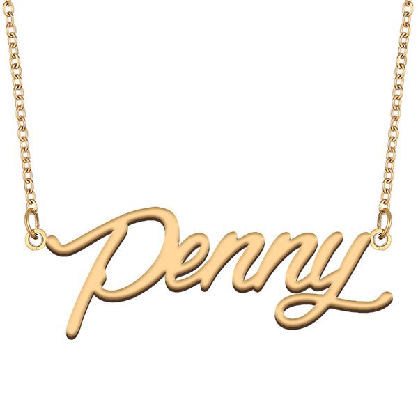 Penny nome colar personalizado placa de identificação pingente para mulheres meninas presente aniversário crianças melhores amigos jóias 18k banhado a ouro aço inoxidável
