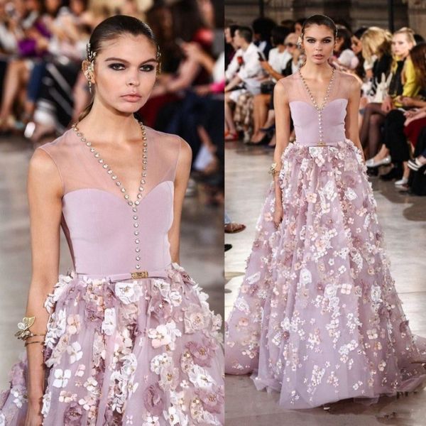 Новые вечерние платья Georges Hobeika без рукавов с 3D-цветочными аппликациями и прозрачными вечерними платьями с V-образным вырезом и кристаллами из бисера и скользящим шлейфом, красный Car258Y