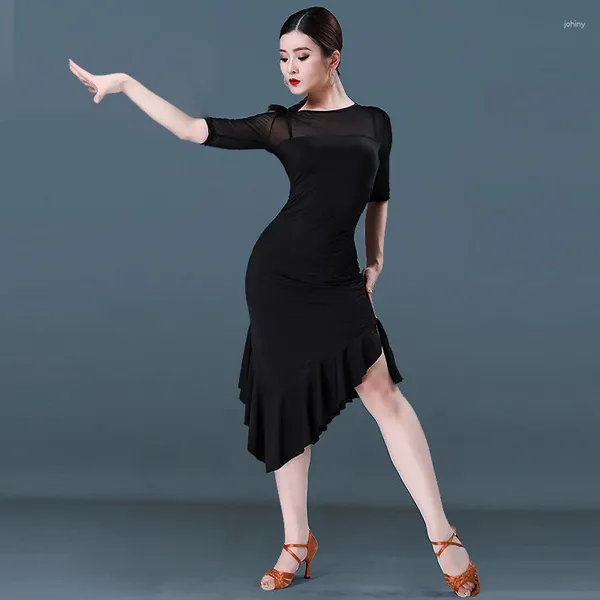 Palco desgaste linha transparente dança saia preto latina prática roupas vestidos longos para mulheres trajes meninas 2024 saias terno