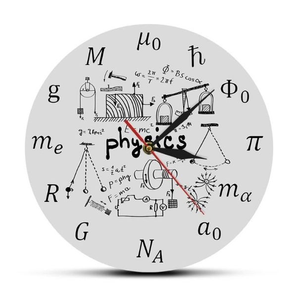 Relógio de parede com elementos e símbolos de física, arte científica, equações matemáticas, decoração de parede, relógio silencioso, sinal de laboratório, físico, gift286m