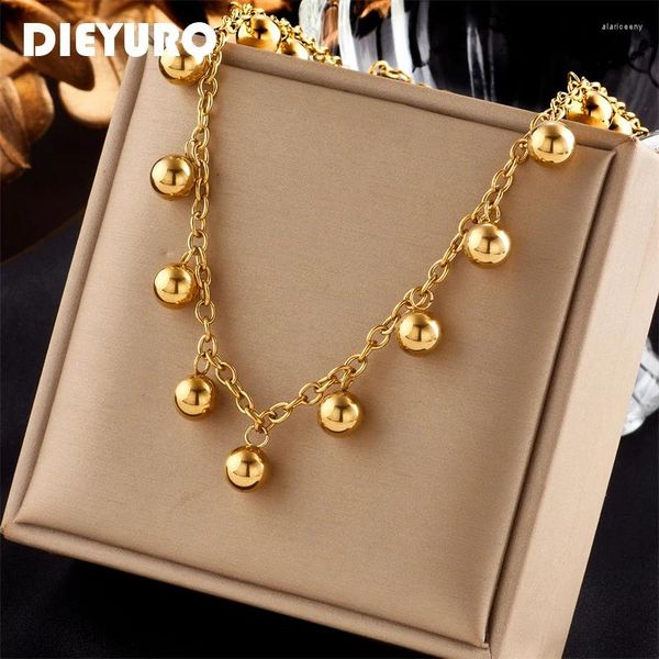 Anhänger Halsketten Dieyuro 316L Edelstahl Gold Farbe Perlen Kugel Halskette Für Frauen Trend Mädchen Schlüsselbein Kette Choker Schmuck Geschenk