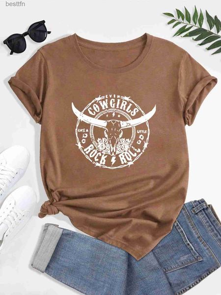 T-shirt da donna Casual Tee Womens Plus Cow Letter Stampa Corta Sle Girocollo T-shirt leggermente elasticizzata 240311