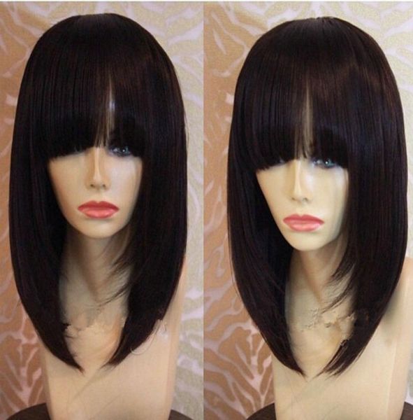 Человеческие волосы Боб, парик спереди, с бахромой для чернокожих женщин, 150 Плотность, бразильские прямые парики, длинные diva14299704