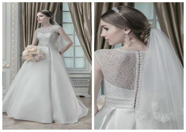 Mücevher Dantelli Kolsuz Top Aline Gelinlik 2019 Satin Etek Basit Gelinlikler Formal Vestidos De Mariage Ucuz Ülke PET5417084