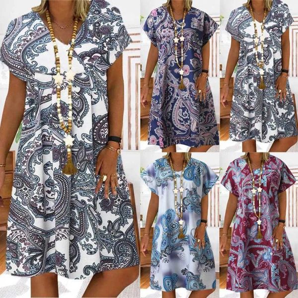 Vestidos casuais vestido traje adulto mulheres mulheres verão moda manga curta v-pescoço impresso longo