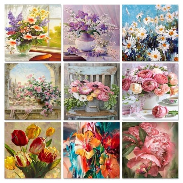 Gemälde Gatyztory Malen nach Zahlen Blume in Vase Öl Zahlen malen auf Leinwand DIY Bild handgemalt Home DecorationPainting257W